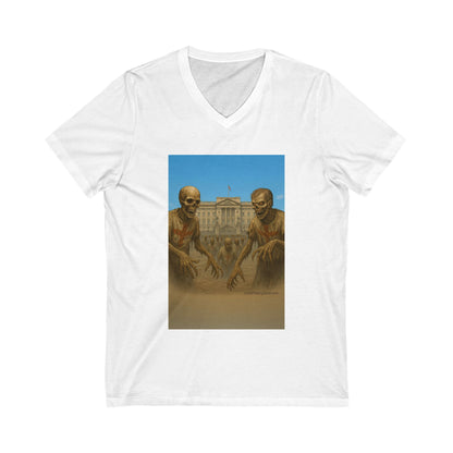 Gothic V-Neck Tee with Eerie Design, Halloween Shirt, Spooky Gift, Unisex Apparel, Alternative Fashion, Casual Wear