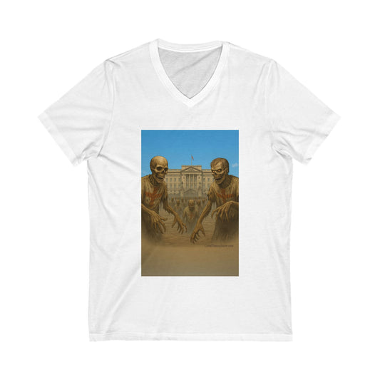 Gothic V-Neck Tee with Eerie Design, Halloween Shirt, Spooky Gift, Unisex Apparel, Alternative Fashion, Casual Wear