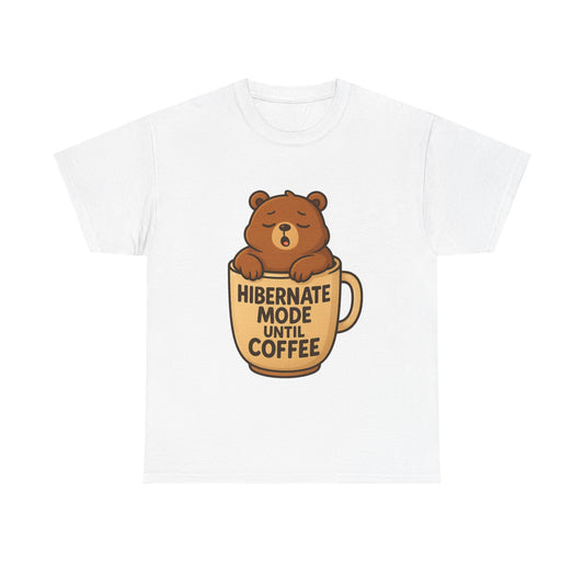 Hibernate Mode Coffee Tee, Relaxed Unisex Cotton Shirt, Cute Bear Graphic Tee, Gift for Coffee Lovers, Cozy Casual Wear