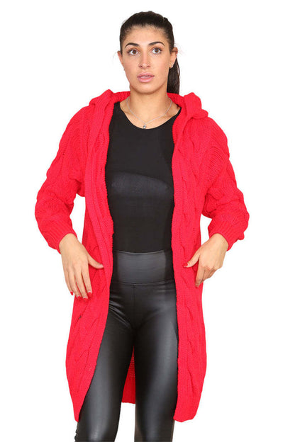 Knitted Cables Hooded Long Over Sized Cardigan