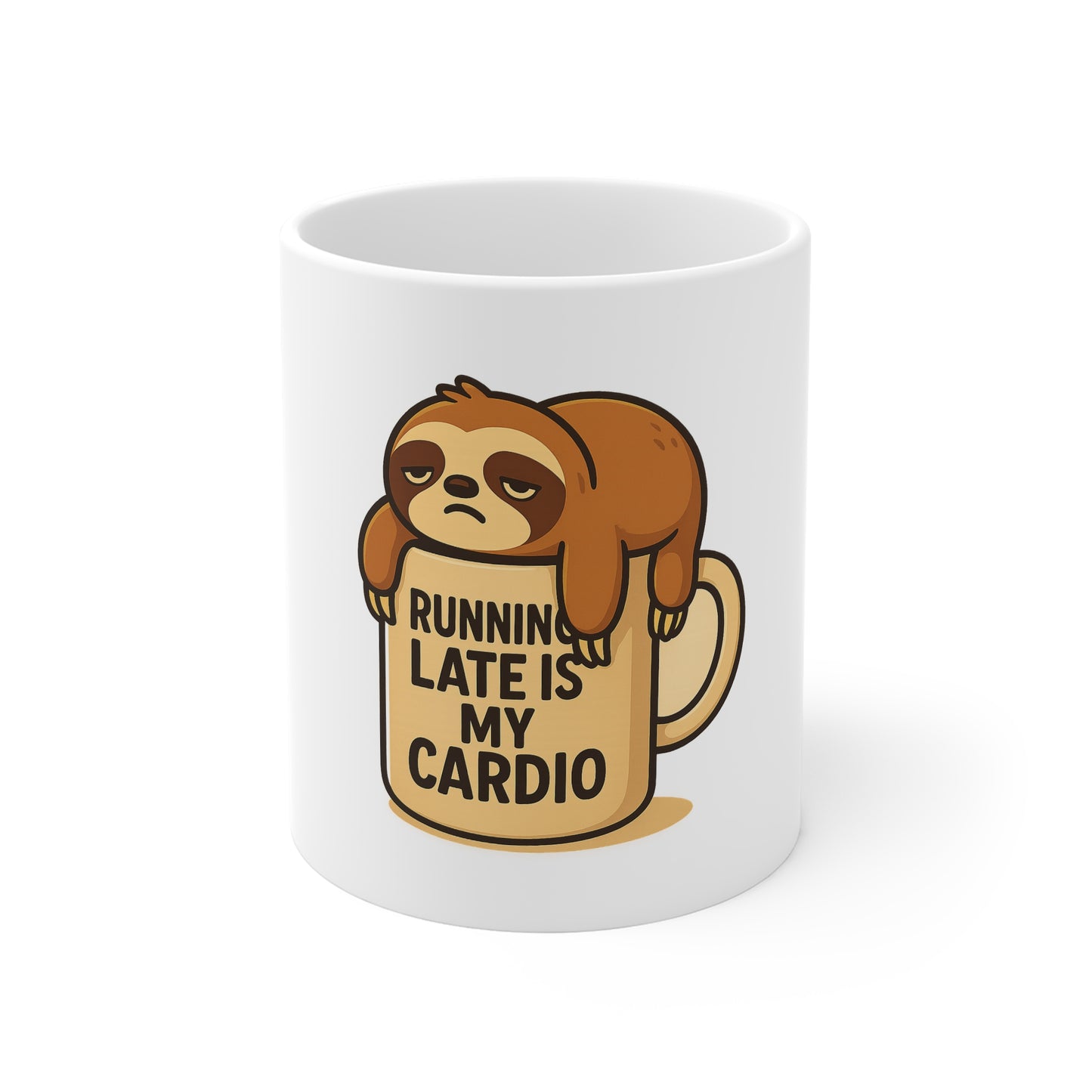 Cute Sloth Mug - "Running Late is My Cardio" Coffee Cup, Fun Gift for Animal Lovers, Casual Drinkware, Unique Office Mug, Sloth Lover Gift
