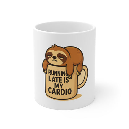Cute Sloth Mug - "Running Late is My Cardio" Coffee Cup, Fun Gift for Animal Lovers, Casual Drinkware, Unique Office Mug, Sloth Lover Gift