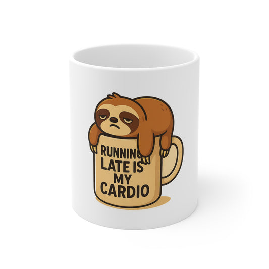 Cute Sloth Mug - "Running Late is My Cardio" Coffee Cup, Fun Gift for Animal Lovers, Casual Drinkware, Unique Office Mug, Sloth Lover Gift
