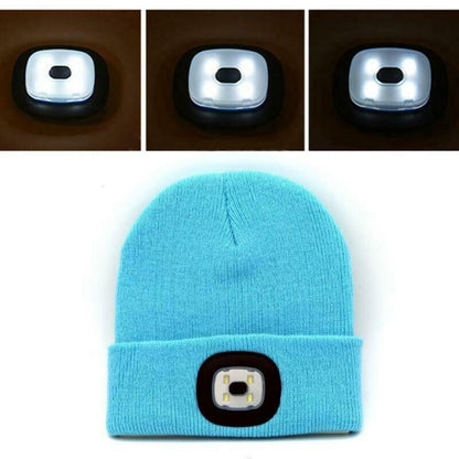 LED Beanie Hats Rechargeable Unisex High Powered Head Lamp Torch Light Cap