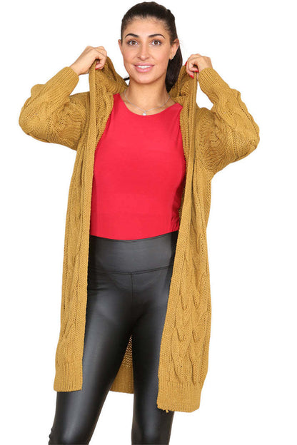 Knitted Cables Hooded Long Over Sized Cardigan