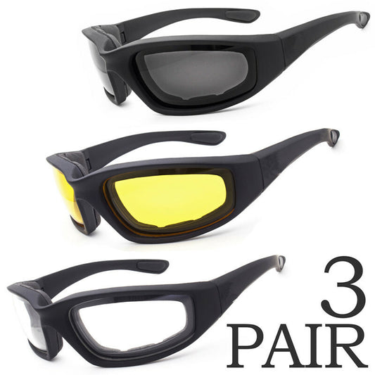 Cycling Sunglasses Chopper Outdoor Sports Glasses For Men Wrap Around UV400 Protection For Fishing Driving Glasses Wind Resistant Clear Yellow Gray Lens 3 Pack