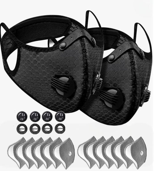 Sport Cycling Face Mask With Active Carbon Filter Breathing Valves Washable